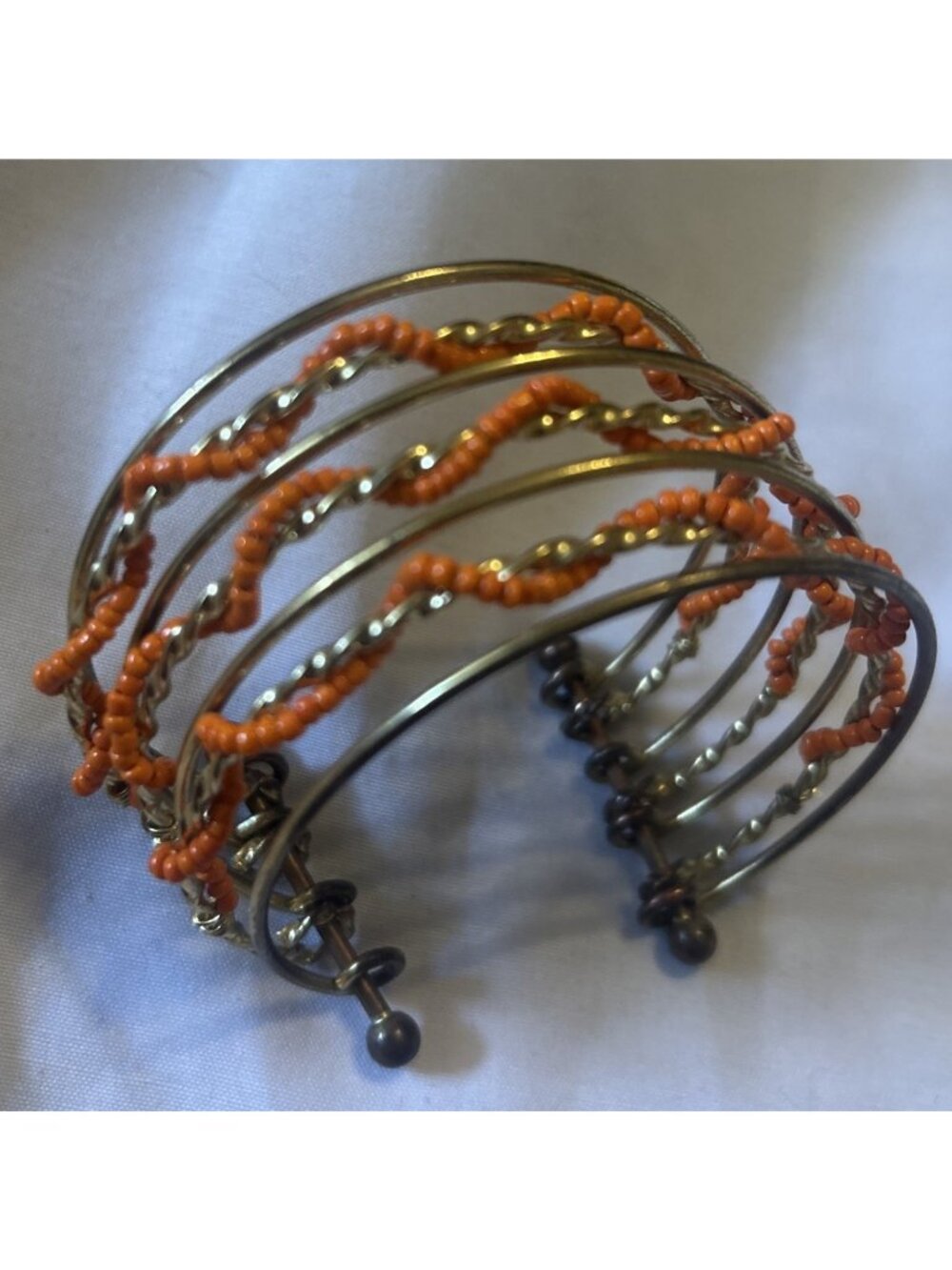 Women's Beaded Coil Bracelet One Size Gold & Orange Color 6 Strands Preloved